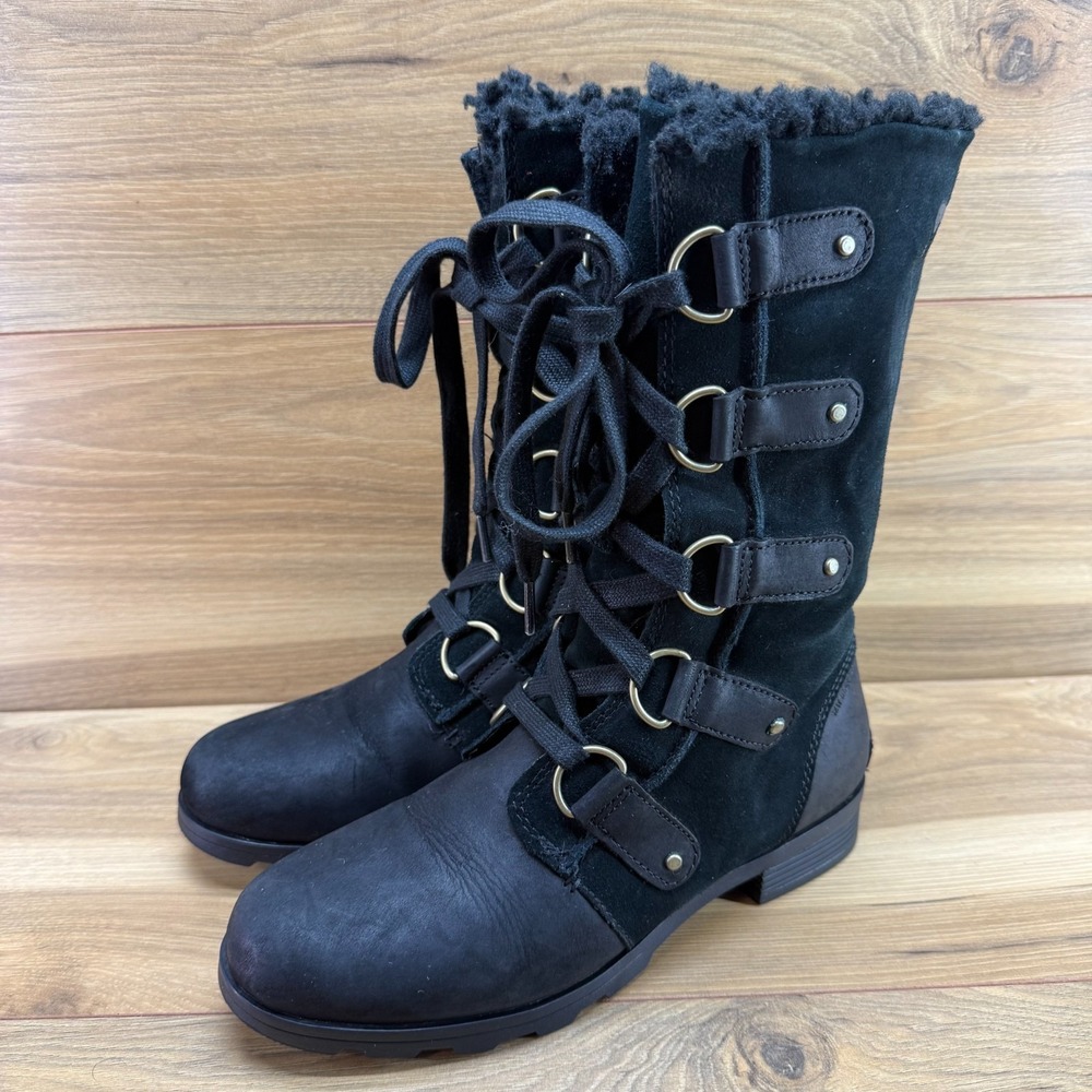 Sorel Emelie Lace Up Boots Womens 8 Black Waterproof Leather Gorpcore Outdoor - Picture 3 of 11